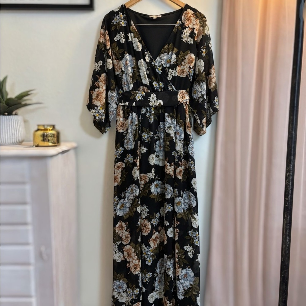 Baltic Born Black Cream Maxi Dress with V-Neck